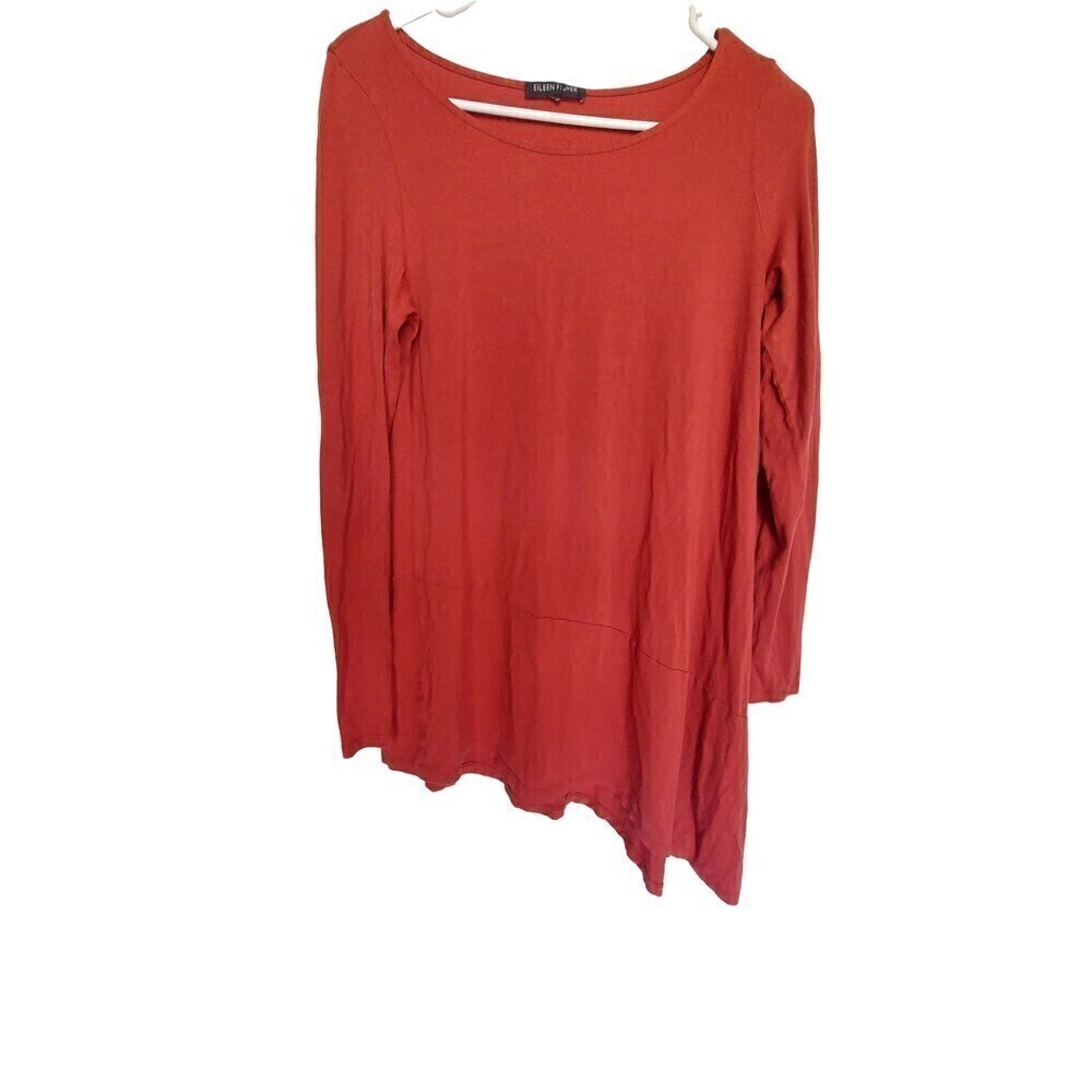 Eileen fisher long sleeve tunic asymmetrical top flowy orange size large